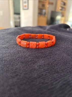 Carved Red Bead Stretch Bracelet